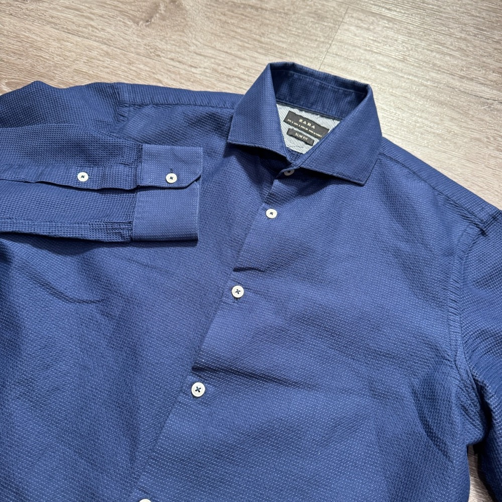 Zara Shirt Mens Small Blue Slim Fit Button Up Long Sleeve